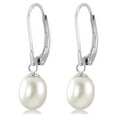thumbnail image 1 of Kezef Sterling Silver Leverback Pearl Earrings for Women, Handpicked 7-8mm Freshwater Cultured Cream White Pearls, 1 of 7