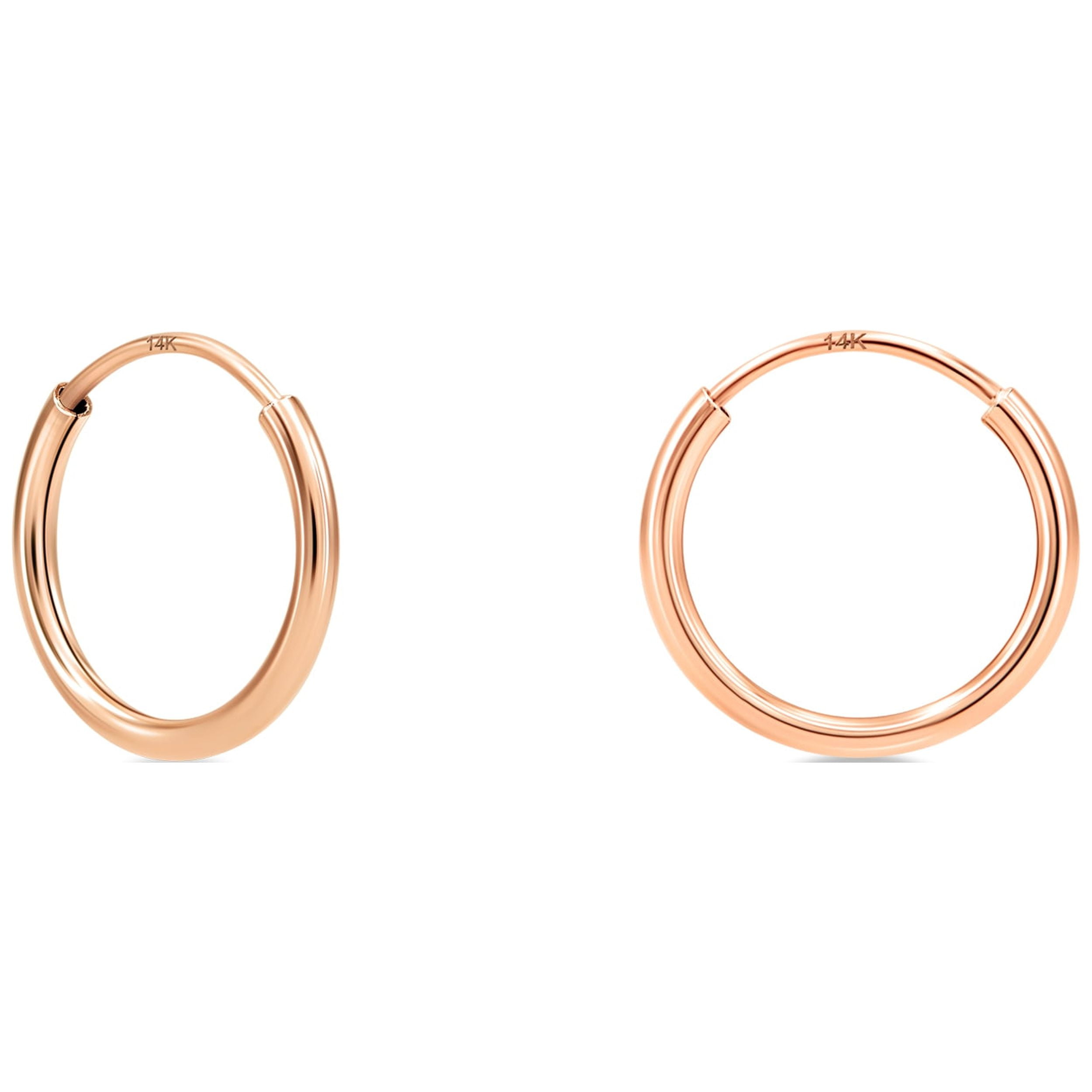 KEZEF Ultra Thin 1mm 14k Rose Gold Hoop Earrings 10mm Sleek Endless Hoops for Women Men Girls Lightweight Hypoallergenic Real Gold Earrings