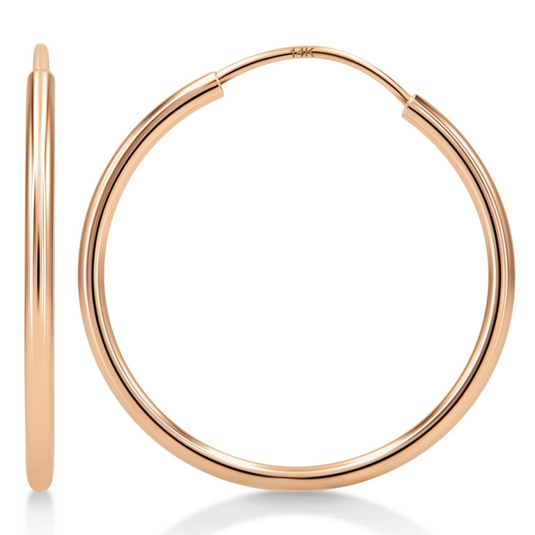 14k Rose Gold Thin Endless Hoop Earrings (1mm) All Sizes