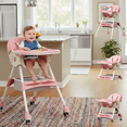 thumbnail image 1 of KFeng 4-in-1 Foldable Baby High Chair,Combines Play and Dining, Adjustable Dual-layer Tray and Backrest, Pink, 1 of 10
