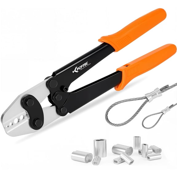 KF CPTEC Wire Rope Crimping Tool 1/16 - 3/16 (1.5-5mm) Heavy Duty Ferrule Swager for Aluminum Oval Sleeves & Cable Railing