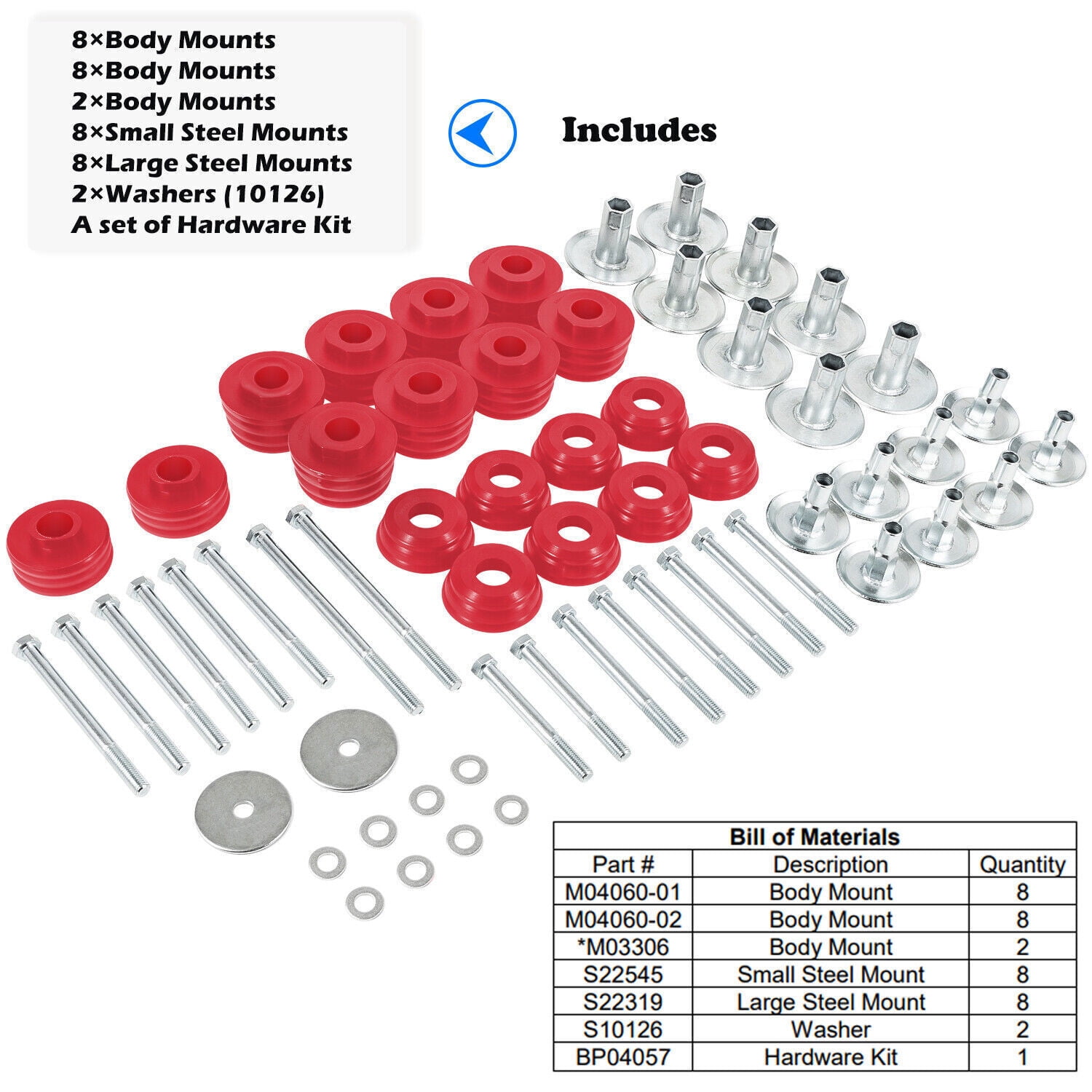 KF04060BK Body Cab Mount Bushing Kit for Ford F250 F350 Super Duty 2WD
