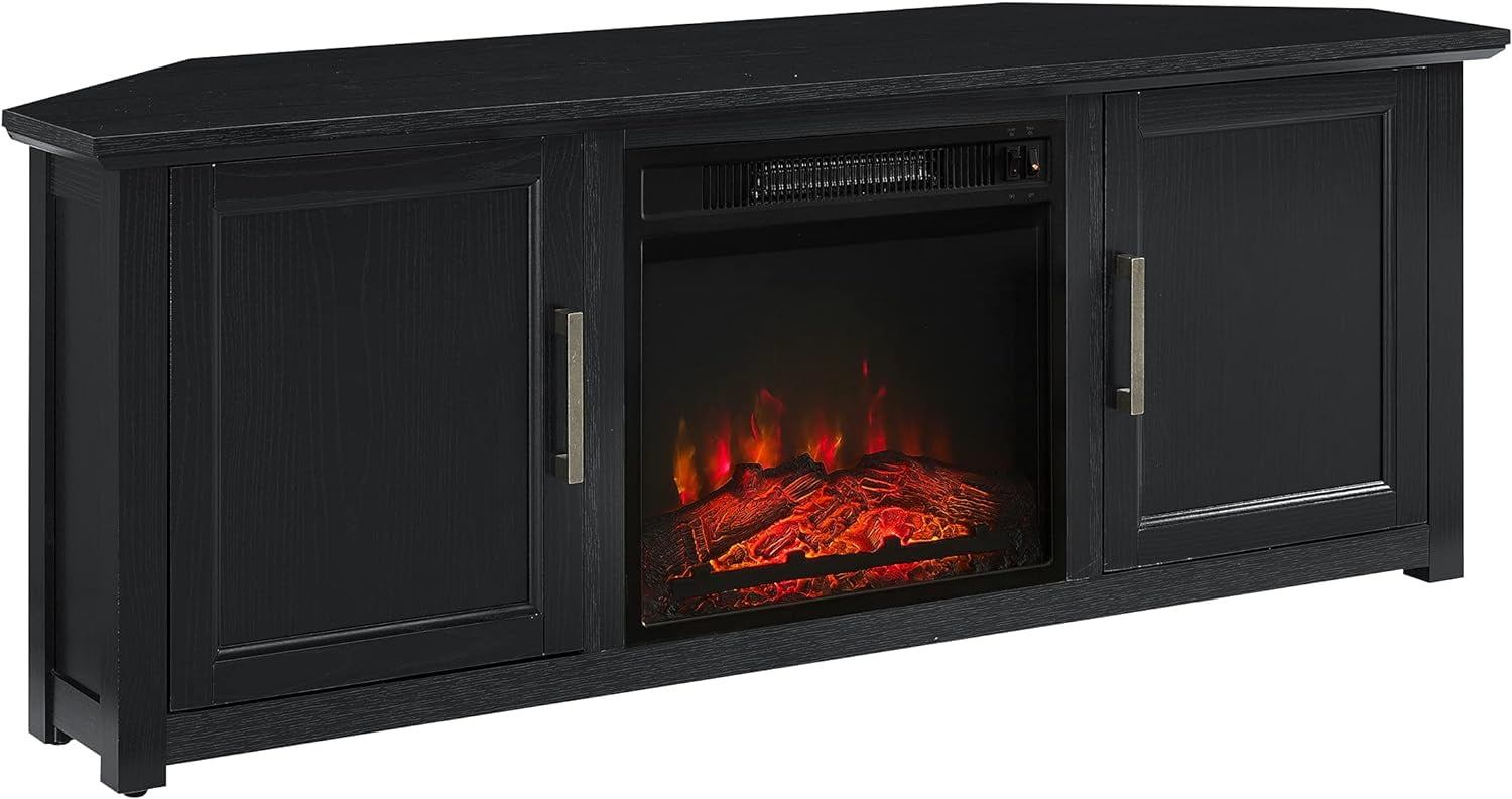 Camden Black Corner TV Stand with Fireplace