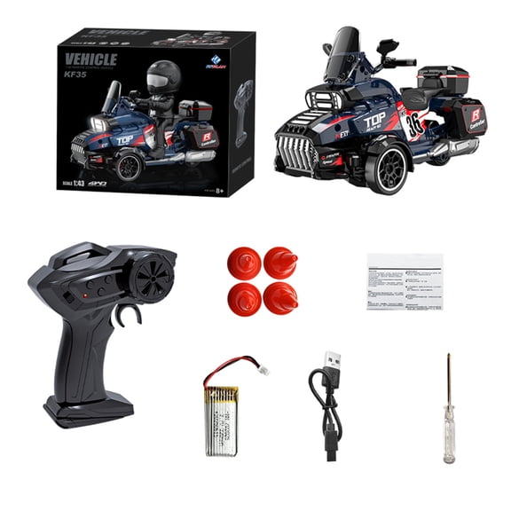 KF35 RC Drift Trike Motorcycle 1:43 3WD Racing Vehicle Full Proportional Control LED Light Rechargeable Model(Blue/Without Figure)