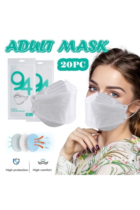 KF94 Face Masks for Adults 20 Pack, 3-Layer Protection White Disposable Face Mask Against PM 2.5 Smoke & Dust,Breathable 3D Mouth Shields Filter