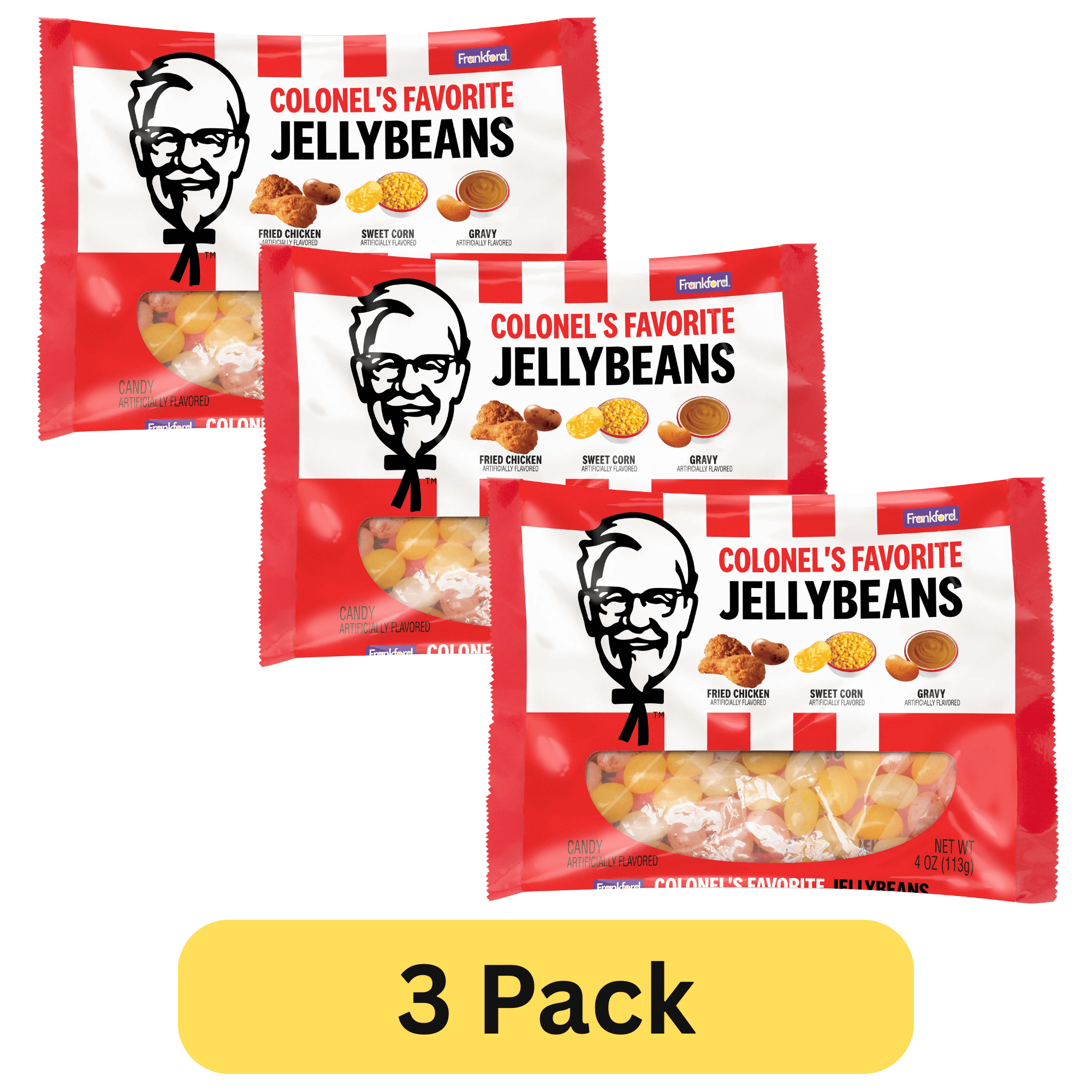 KFC Colonel's Favorite Jellybeans, 4 oz, Pack of 3 - Fried Chicken, Sweet Corn, and Gravy Flavors