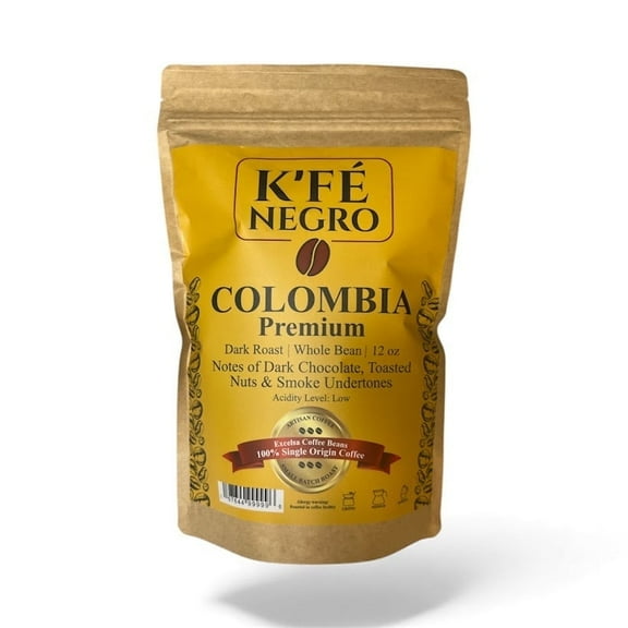 K’FE Negro Colombia Excelsa Dark Roast Whole Bean Coffee, Single Origin, Low Acidity, 12 oz