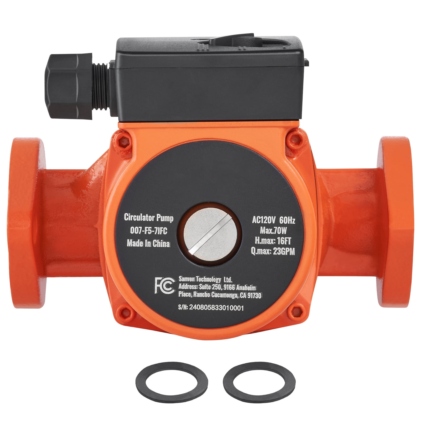 KFFKFF 007-F5-7IFC Hot Water Circulation Pump, 110V, 70W, 23 GPM, 1" NPT Flange, 3-Speed, Quiet Home Water Heater System Pump