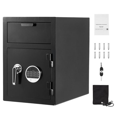 KFFKFF 1.2 Cubic Feet Drop Slot Safe, Spacious Front Deposit Safe Box with Digital Keypad, Durable 2-Tier Cash Storage Box with Backup Keys for Money, Receipts, Valuables, Papers, and Bills, Black