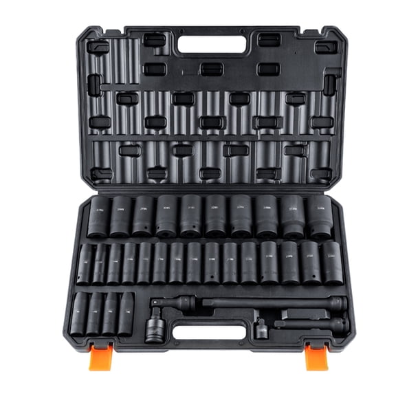 KFFKFF 1/2" Drive Deep Impact Socket Collection, 34pcs Socket Assortment Metric (8-36mm) 6 Point Cr-MO Alloy Steel for Vehicle Maintenance, Durable Build, Comes with Sturdy Storage Container
