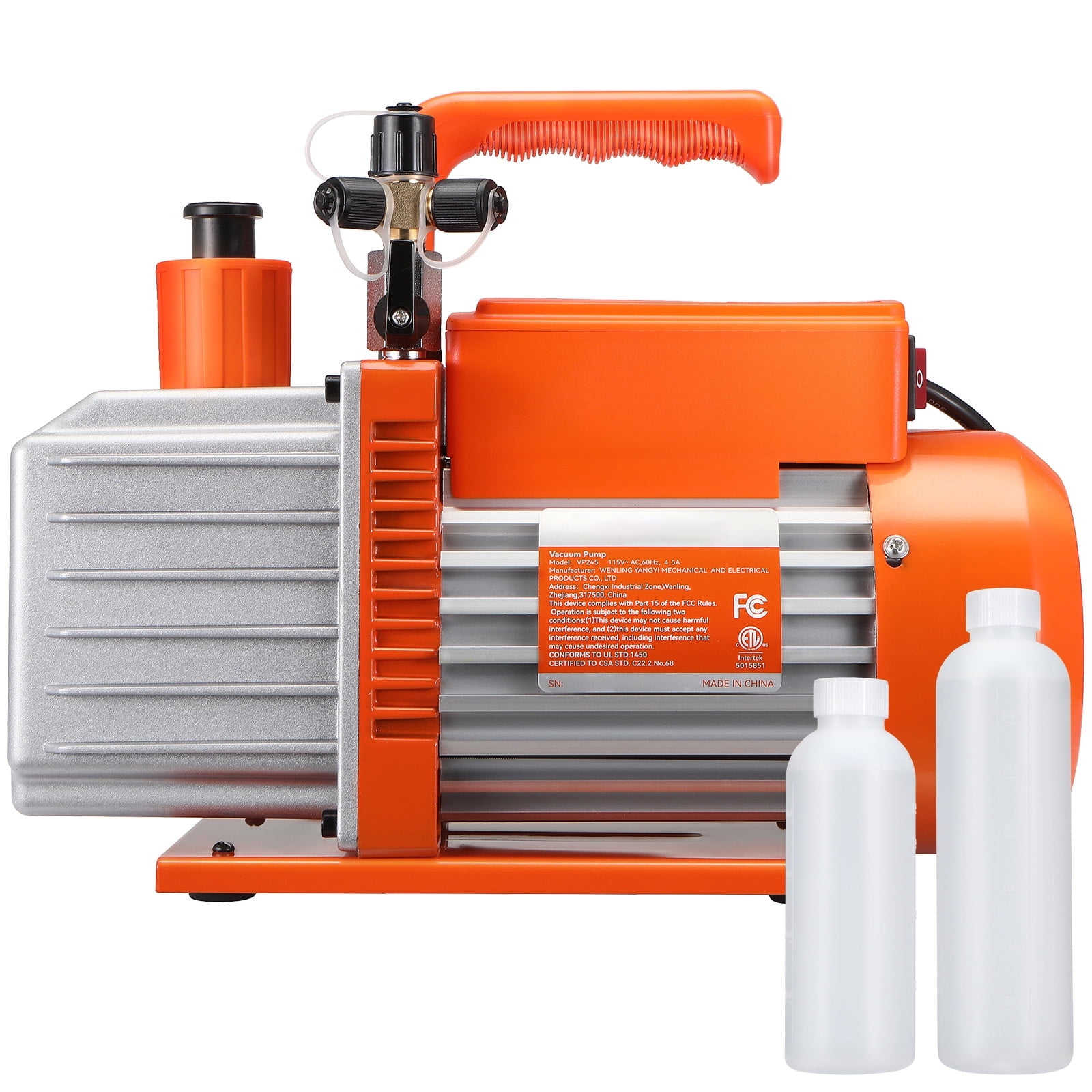 KFFKFF 1/2 HP 2 Stage Rotary Vane Vacuum Pump, 5 CFM, 115V Air Conditioning Vacuum Pump, 1/4" SAE Male 3/8" SAE Male 1/2" ACME Male Inlet, for HVAC Repair, Refrigeration Maintenance, Resin Degassing