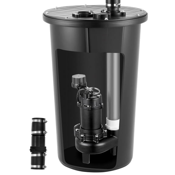 KFFKFF 1/2 HP Cast Iron Sewage Pump System with Basin Kit, 120V Automatic Water Collection and Removal System, Vertical Float Switch, 2" Discharge, Black