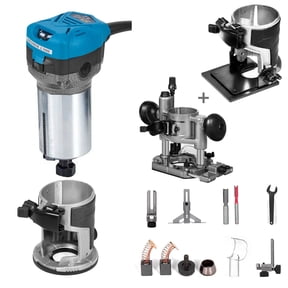 KFFKFF 1.25HP Wood Router With Fixed Base, Plunge Base and Tilt Base, Variable Speed Router Kit, Max. Torque 30,000 RPM For Woodworking & Furniture Manufacturing