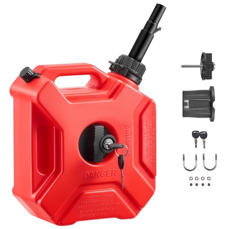 KFFKFF 1.3 Gallon Fuel Container with Spout and Lockable Bracket, 15 L/min Flow Rate, Secure and Leak-Resistant Design, Portable Flat Fluid Storage for Cars, Motorcycles, ATVs, and UTVs, Red