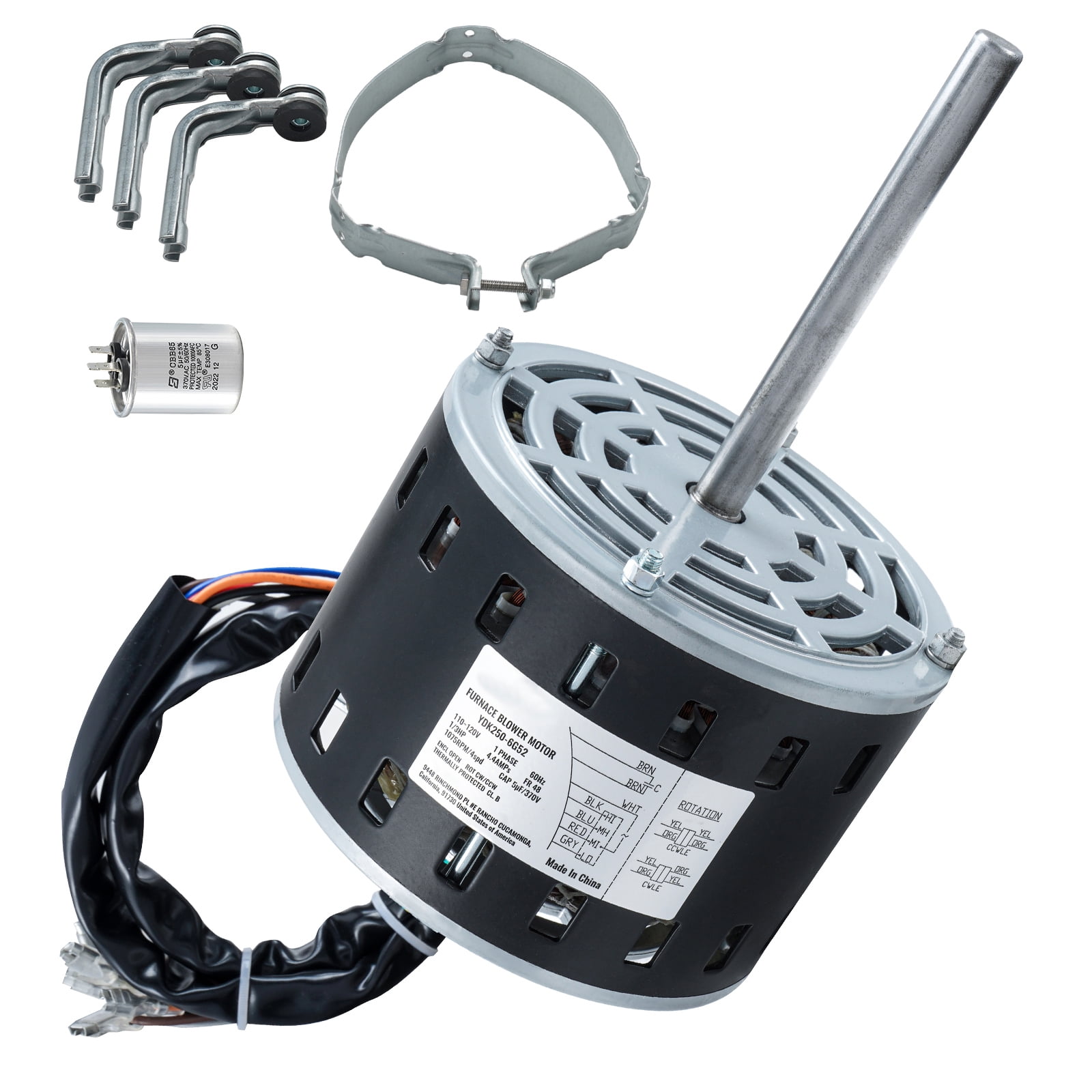 KFFKFF 1/3HP Furnace Blower Motor 110-120V 4.4A 1075RPM 4 Speed ​​48 Frame 1 Phase