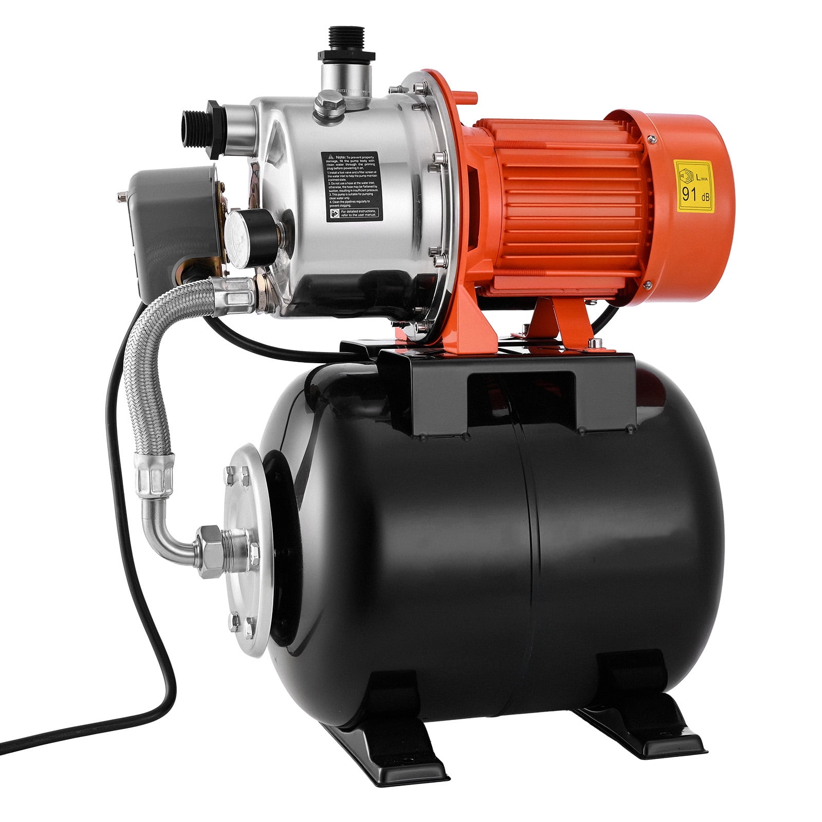 KFFKFF 1.6 HP Shallow Well Pump with Pressure Tank, 120V 1320 GPH, Stainless Steel Jet Pump with 5-Gallon Tank, Automatic Water Booster System, 20/40 PSI Pressure Switch,Ideal for Home and Garden Use