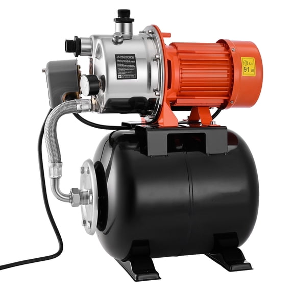 KFFKFF 1.6 HP Shallow Well Pump with Pressure Tank, 120V 1320 GPH, Stainless Steel Jet Pump with 5-Gallon Tank, Automatic Water Booster System, 20/40 PSI Pressure Switch,Ideal for Home and Garden Use