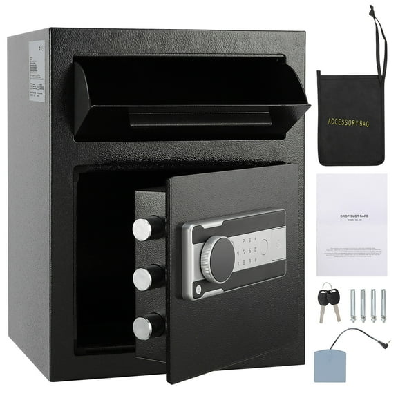 KFFKFF 1.7 Cubic Depository Vault, Drop Slot Safe with Digital Code Lock and Pair of Emergency Keys, Measures 17.71'' x 13.77'' x 13.77'', Suitable for Cash or Mail Storage in Homes, Hotels, Offices