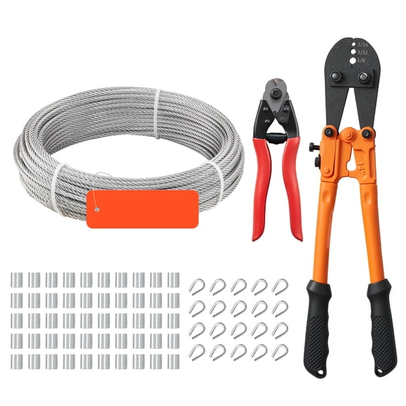 KFFKFF 1/8 Inch Wire Rope Kit, 100 ft Stainless Steel Cable with Cutter, 1600 lbs Breaking Strength, 7x7 Strands Design, Durable Cable for Deck Railings and Garden Trellis