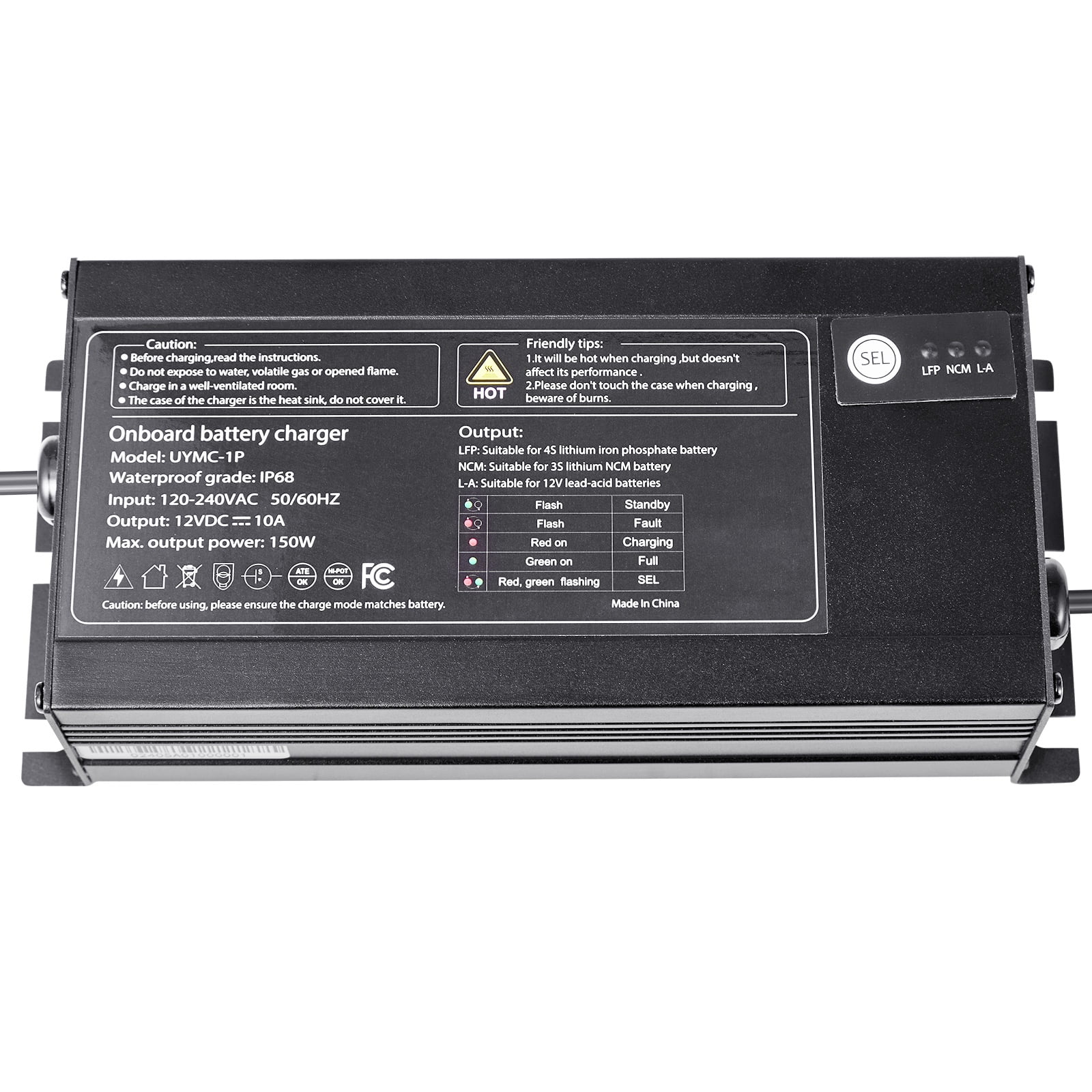 KFFKFF 1-Bank 10A 12V Onboard Marine Battery Charger, IP68 Waterproof Smart Charger for Lithium-Ion (LiFePO4), NCM, and Lead-Acid Batteries, Suitable for Boats, Yachts, RVs, and Trailers