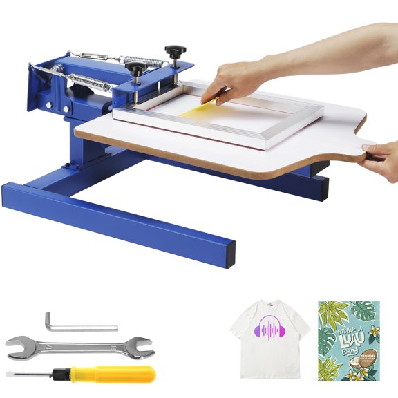 KFFKFF 1 Color 1 Station Silk Screen Printing Machine, 21.2x17.7in Screen Printing Press with Double-Layer Pallet and Adjustable Tension for T-Shirt DIY Printing
