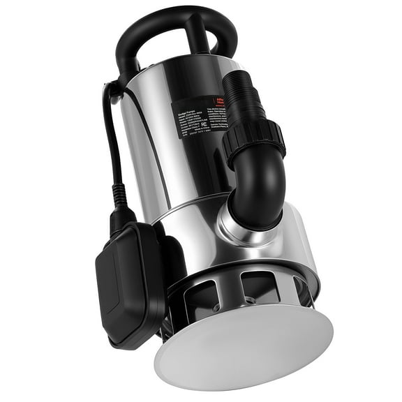 KFFKFF 1 HP Submersible Sump Pump, 5500 GPH, Stainless Steel Water Pump with Automatic Float Switch, Extended Cord, 30 ft Max Lift, Suitable for Pools, Gardens, Ponds, and Flooded Areas