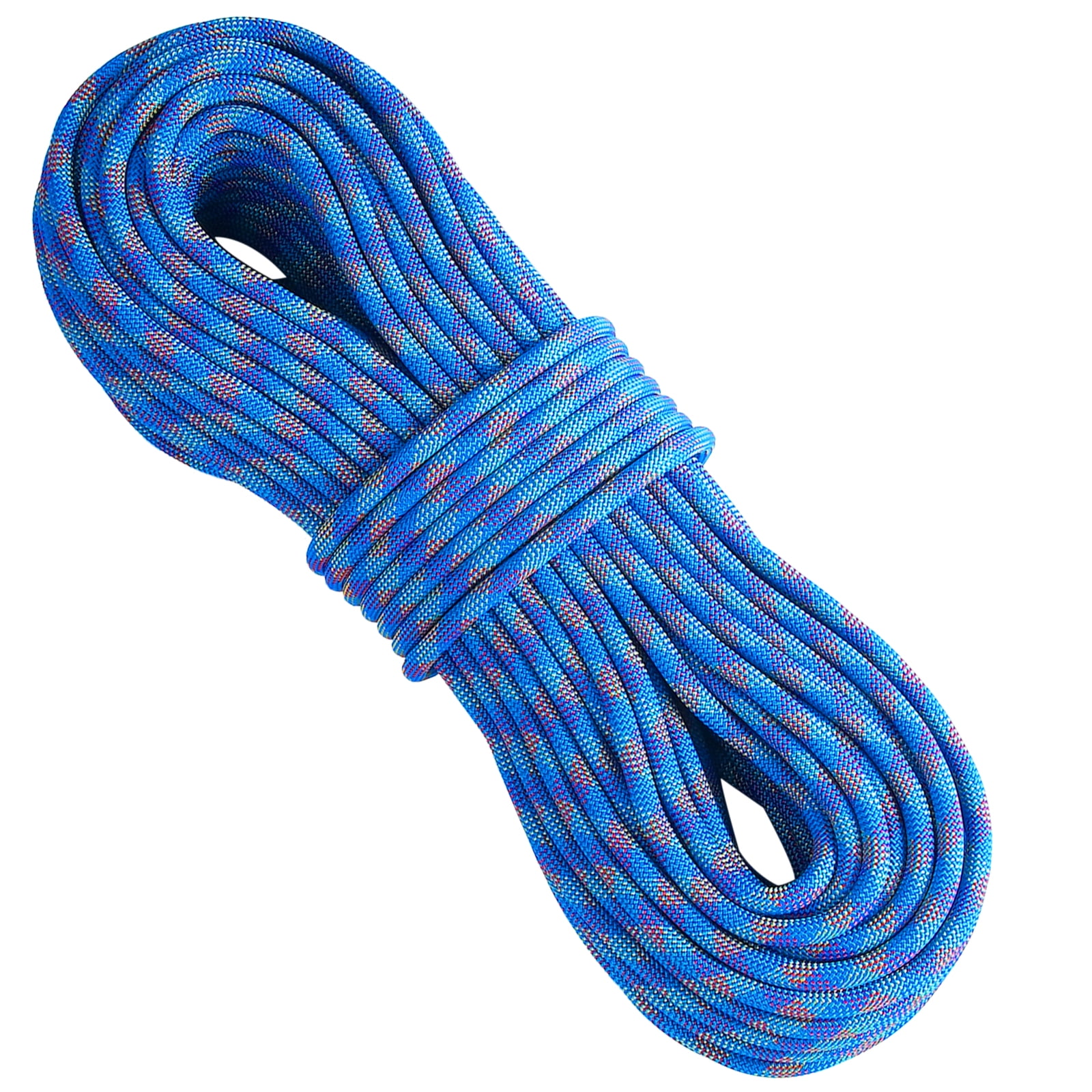 KFFKFF 10.2mm Flexible Climbing Cord, 60M Length for Outdoor Adventures, 25KN Tensile Strength, Elastic Fiber Line with Metal Carabiners for Escape, Descending, Fire Rescue, in Blue
