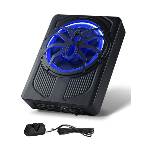 KFFKFF 10" 440W Undercarriage Auto Bass Speaker, Compact Amplified Auto Bass Speakers with Blue Mood Lighting, Sleek Sound Bass Beneath the Seat with Integrated Amplifier, Remote Control for SUVs
