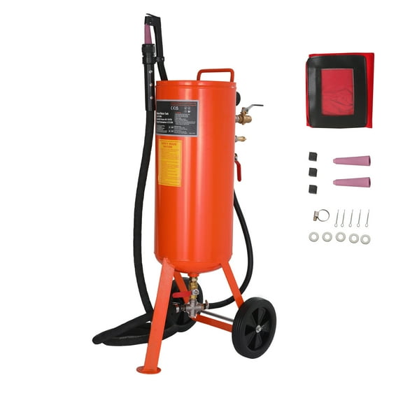 KFFKFF 10 Gallon Durable Sand Blaster, 60-110 PSI Pressure Sandblaster, Mobile Abrasive Blasting Unit, Air Sand Blaster Kit with 2 Ceramic Nozzles & 7.5ft Hose for Removing Stain, Rust, Paint