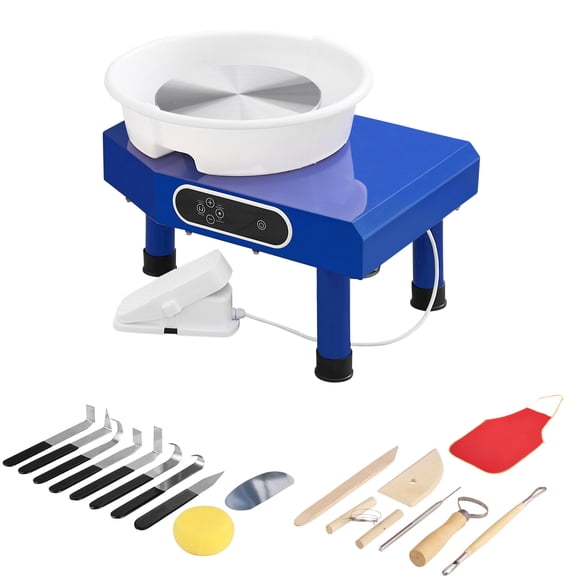 KFFKFF 10-Inch Pottery Wheel with Adjustable Speed, Foot Pedal Control, Detachable ABS Basin, LCD Panel, Sculpting Tools, and Apron for DIY Pottery and Home Craft Projects
