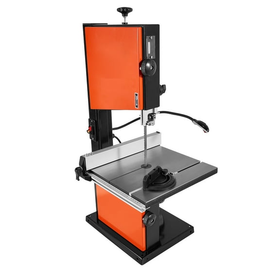 KFFKFF 10-Inch Two-Speed Benchtop Bandsaw with 373W 1/2 HP Motor, 6-Inch Maximum Cutting Height, 13.2 x 13.4-Inch Cast Iron Table, Includes 360° Work Light, Miter Gauge, and Fence for Woodworking