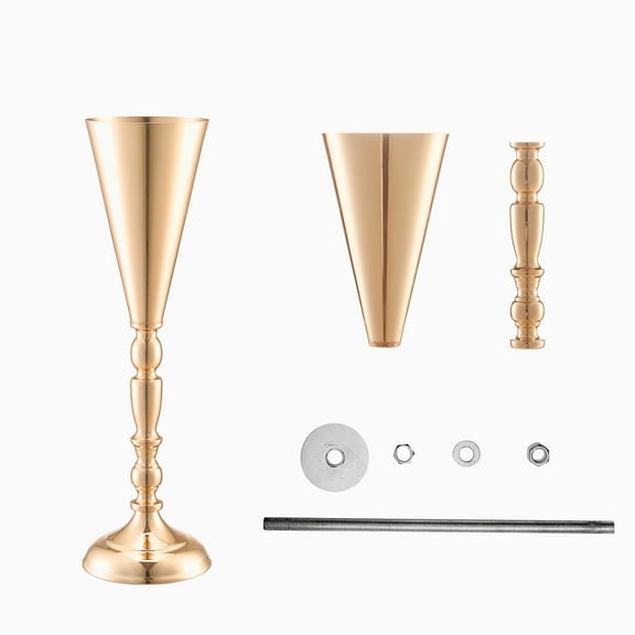 KFFKFF 10-Piece Set, 43cm/16.9'' Height, Gold Metal Flower Vases, Trumpet-Shaped Centerpieces for Wedding Tables, Dinner Parties, Anniversaries, Birthdays, and Ceremonial Events