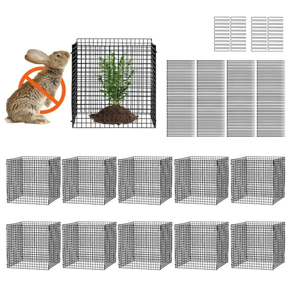 KFFKFF 10 Set Animal Guard for Plants, 12''x12'' Mesh Enclosures, Outdoor Plant & Vegetable Safeguard, Deters Rabbits, Chickens & Squirrels, Includes 40 Metal Mesh Pieces