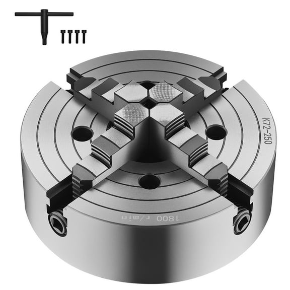 KFFKFF 10-inch (250 mm) 4-Jaw Lathe Chuck with Reversible Jaws, Clamping Range of 0.6-9.84 inches (15-250 mm), HT300 Cast Iron Construction, Includes T-key and Fixing Screws