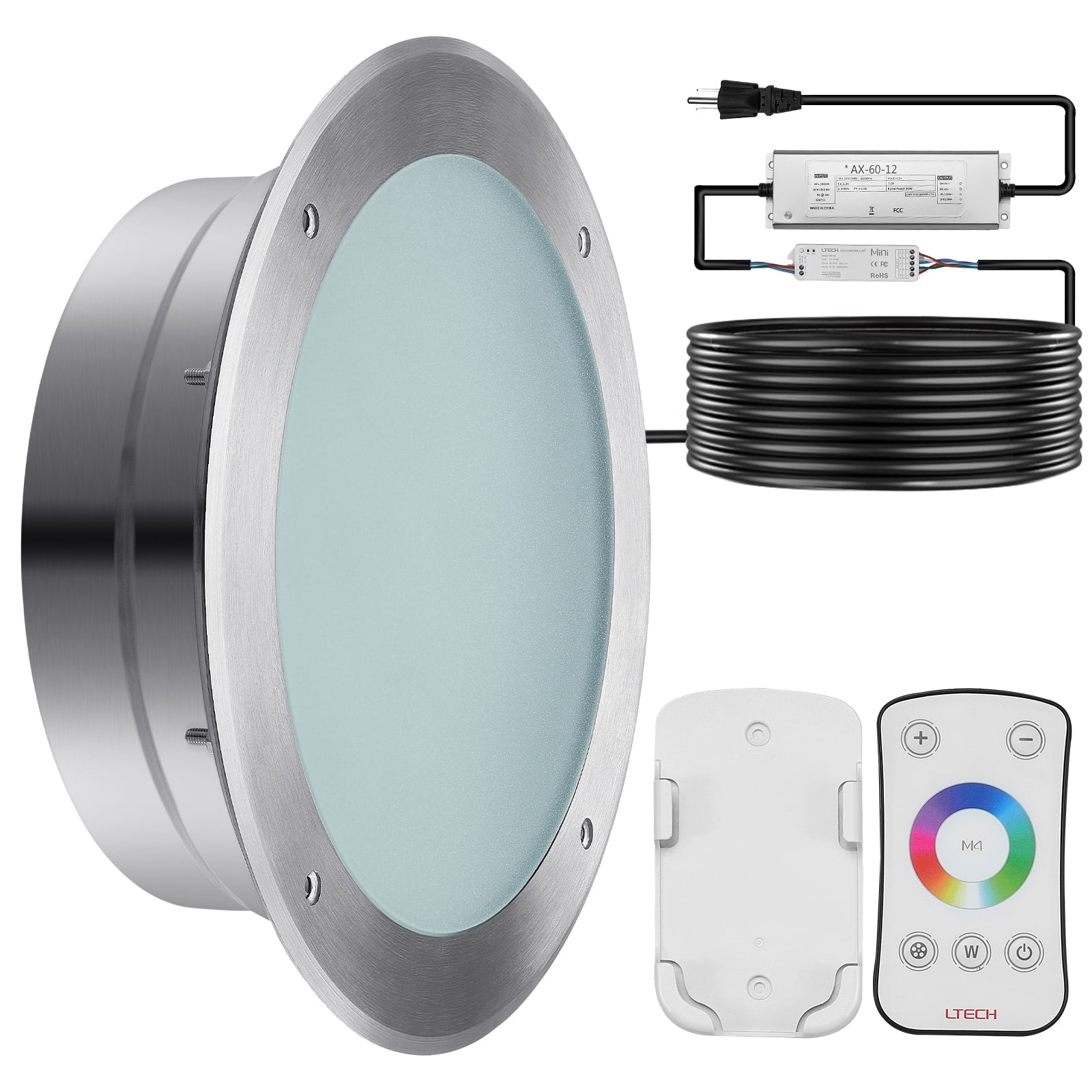 KFFKFF 10 inch LED Pool Light, 40W, Multicolor Inground Pool and Spa Light Subaqueous, 50ft Cord and Remote Command for 10in Spacious Wet Niches, IP68 Waterproof, 120V