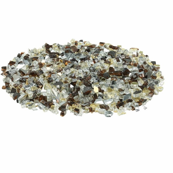 KFFKFF 10 lbs / 4.5 kg Heat-Resistant Reflective Glass Rocks, 1/2-Inch Landscaping Stones for Fire Pit Tables, Copper, Clear, and Gold