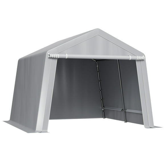 KFFKFF 10 x 10 ft Outdoor Storage Shed with Roll-up Door & Vents, Waterproof Portable Shelter, Durable Frame, Ideal for Motorcycle, Lawn Mower, Bike, and Patio Garage, Grey