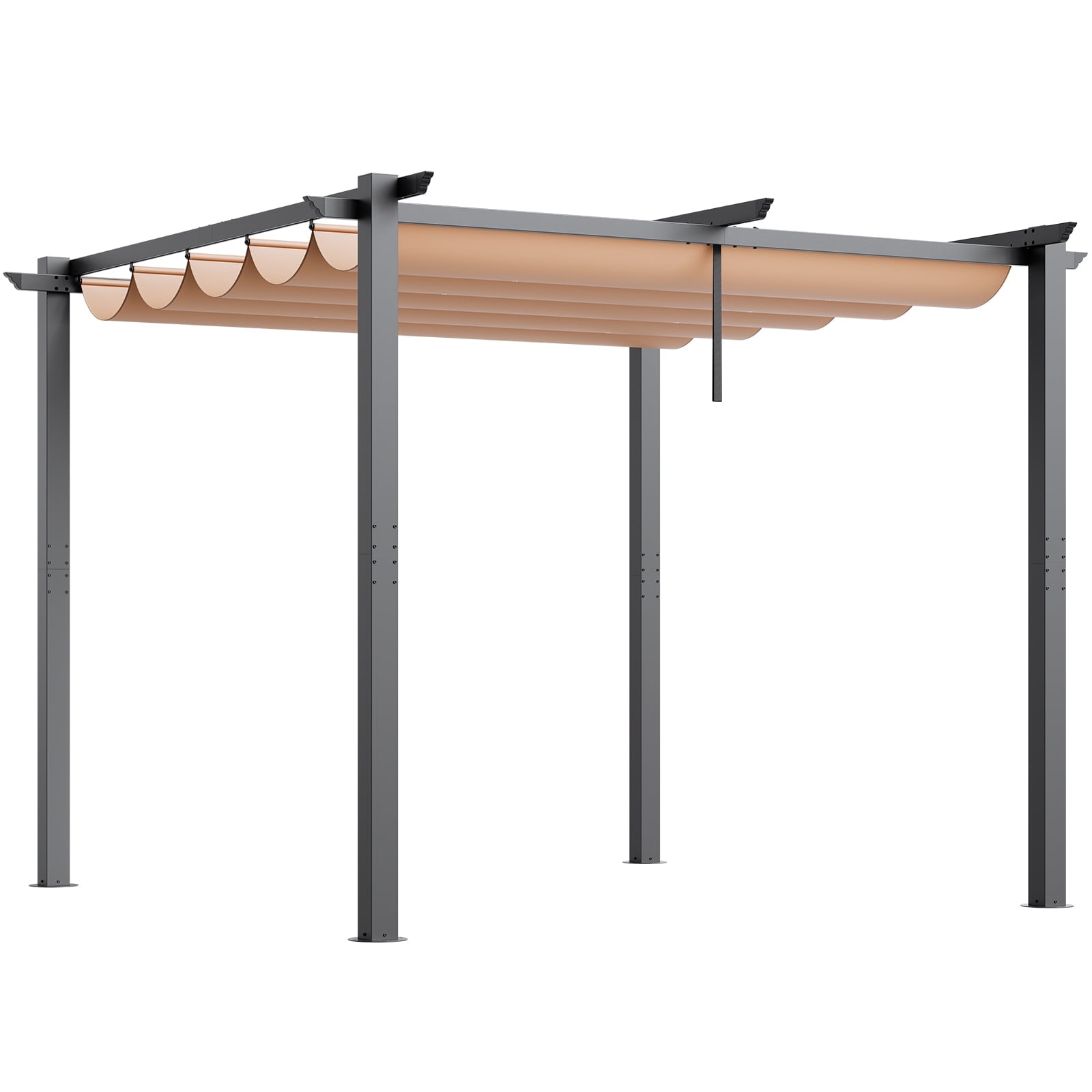 KFFKFF 10'x10' Aluminum Pergola, Outdoor with Sun Shade Canopy, Retractable Cover for Patio, Garden, Deck, Backyard - Beige