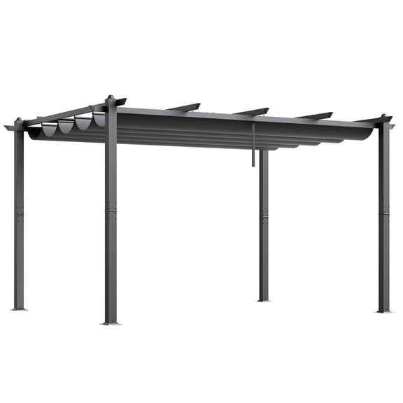 KFFKFF 10'x13' Aluminum Outdoor Pergola, Retractable Sun Shade Canopy, Ideal for Patio, Garden, Deck, Backyard - Gray