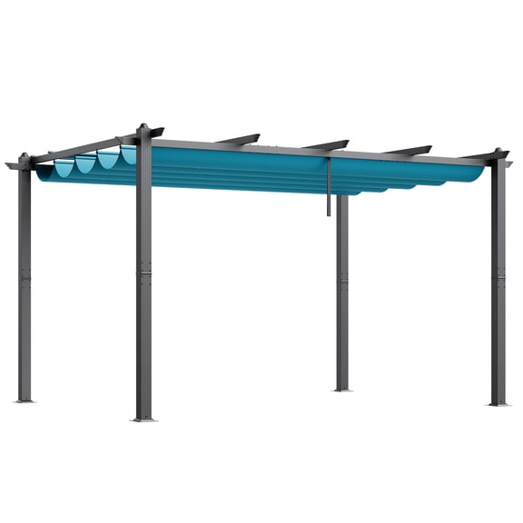 KFFKFF 10'x13' Aluminum Outdoor Pergola, Retractable Sun Shade Canopy, Ideal for Patio, Garden, Deck, and Backyard Use - Blue