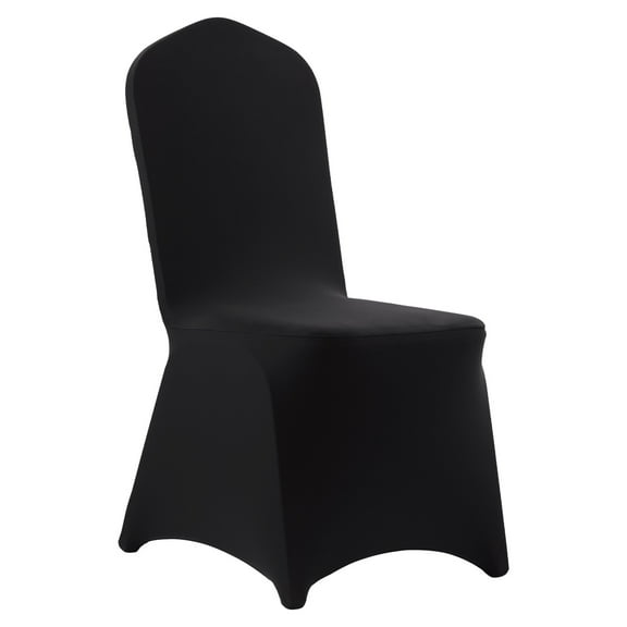 KFFKFF 100 Pcs Black Chair Covers, Polyester Spandex Stretch Slipcovers for Weddings, Parties, Dining, and Banquets, Flat-Front Design, Fits Chairs up to 20.08 x 17.72 x 37.4 inches