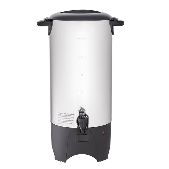 KFFKFF 1000W Electric Commercial Coffee Urn, 50-Cup Stainless Steel Coffee Server, 110V Rapid Heating Brewing Machine with Detachable Power Cord for Easy Cleaning, Silver