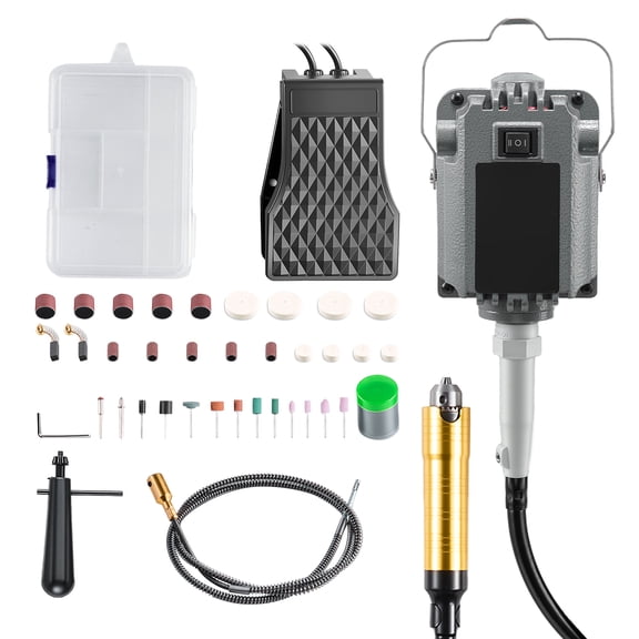 KFFKFF 1000W Electric Flex Shaft Grinder with Foot Pedal Control, 30000RPM Rotary Tool and 74-Piece Accessory Kit for Sanding, Polishing, Cutting, and Buffing