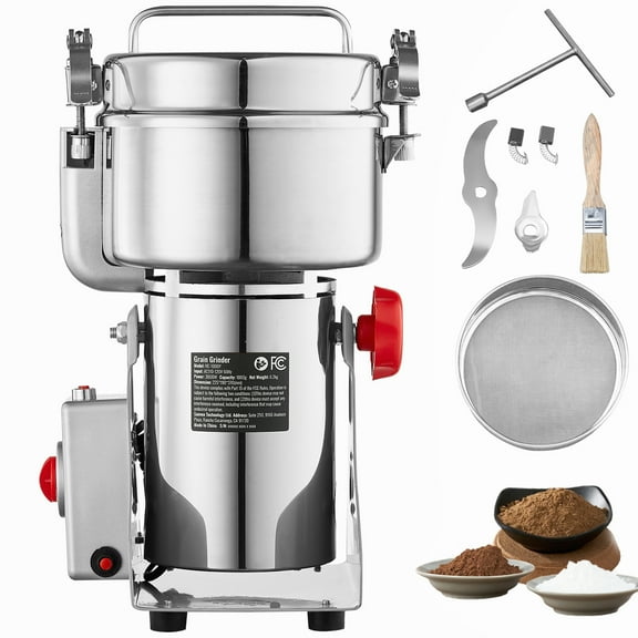 KFFKFF 1000g Electric Grain Mill Grinder, 3000W High-Speed Stainless Steel Pulverizer for Dry Grains, Spices, Coffee, Corn, and Pepper, Swing Design