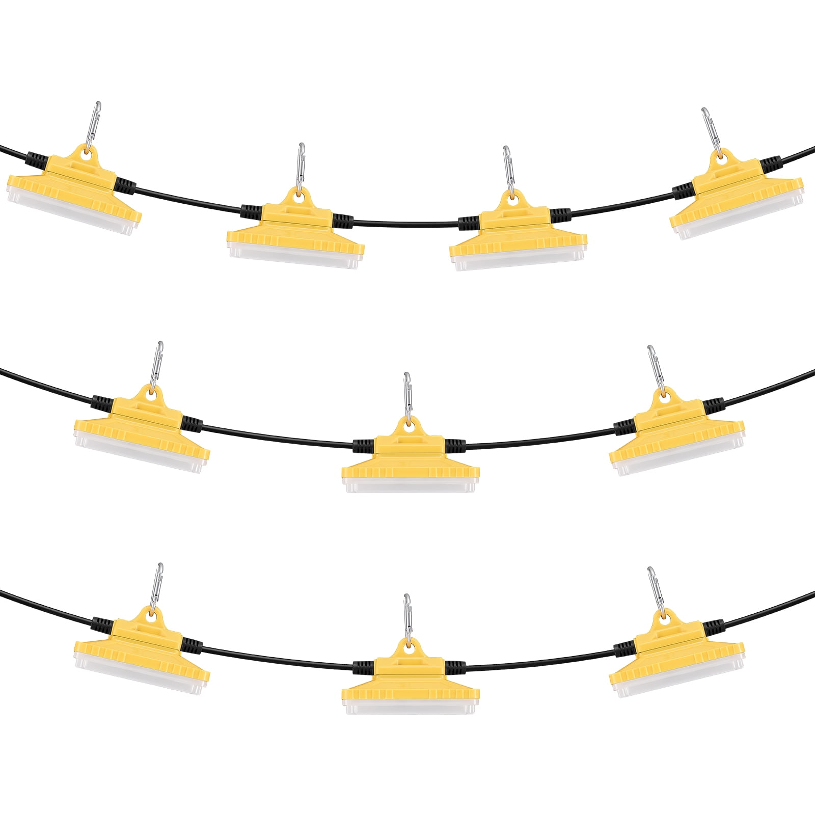KFFKFF 100FT Building Illumination, 150W 15000LM, Set of 10 Work Lights, 5000-5500K, IP65 Water-Resistant, Includes Suspension Hooks, Suitable for Job Site, Temporary Indoor & Outdoor Lighting