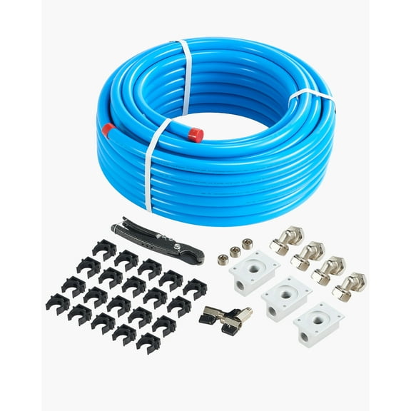 KFFKFF 100FT x 3/4" Air Compressor Line Kit, Durable HDPE-Aluminum Tubing System, Leak-Resistant, Pressure-Tolerant & Simple Installation, Compressed Air Piping for Garages and Workshops, Blue
