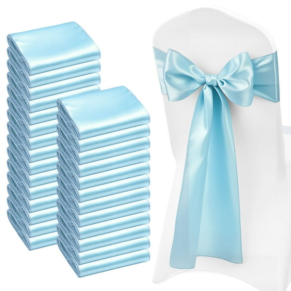 KFFKFF 100PCS Satin Chair Sashes, 7 x 108 inch Light Blue Ribbon Ties, Ideal for Wedding, Baby Shower, Party, Banquet, and Chair Cover Decorations