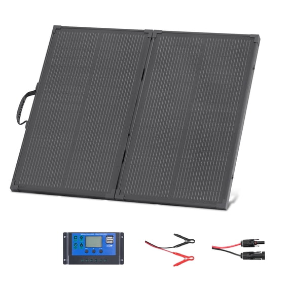 KFFKFF 100W Foldable Solar Panel with Frame, Portable Monocrystalline Charger with 24% Efficiency, IP67 Waterproof Design, Includes 30A PWM Controller & MC4 Output for Outdoor Activities