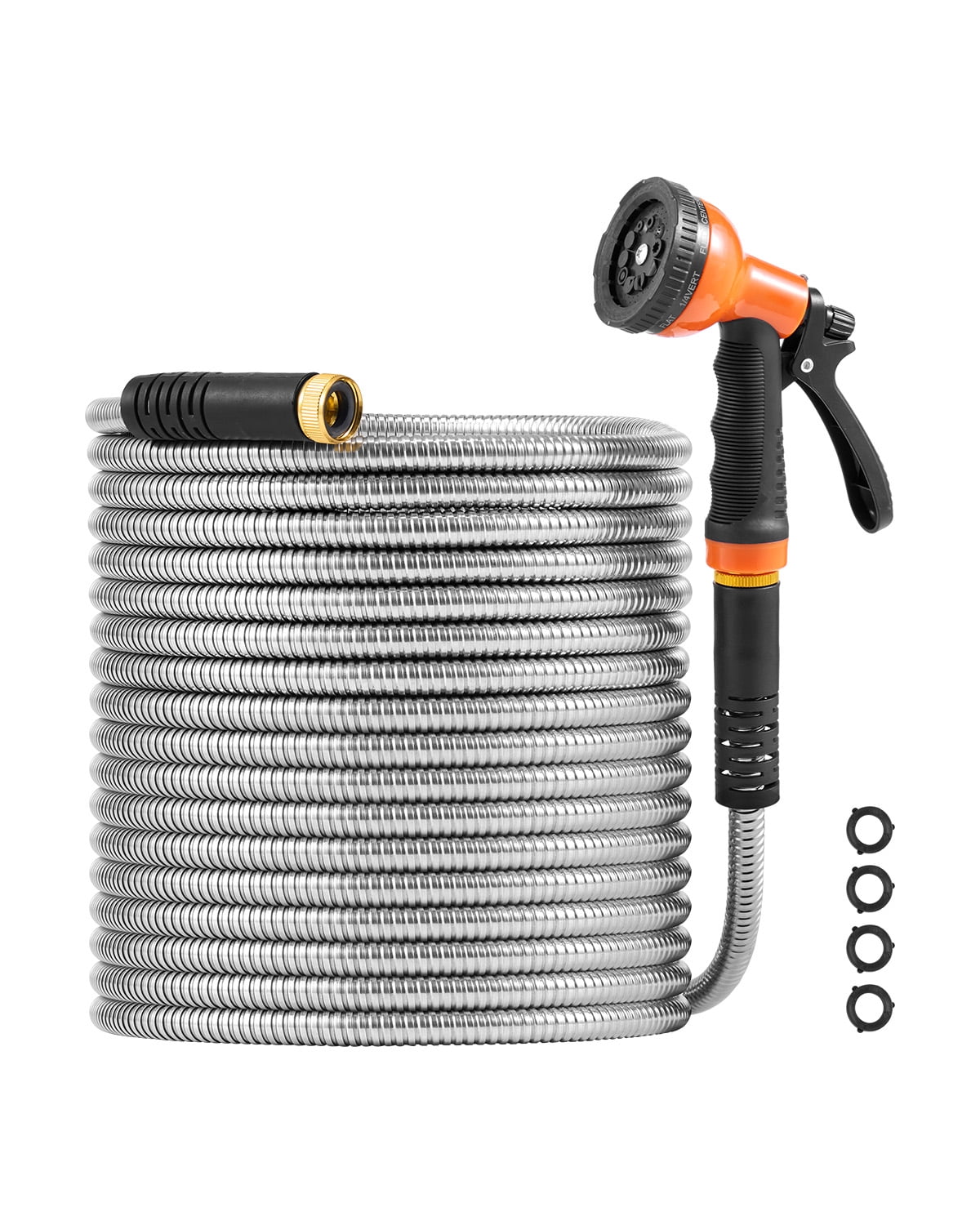 KFFKFF 100ft Metallic Garden Hose, Resistant to Corrosion, Stainless Steel Water Hose, Robust Yard Hose with 10-Mode Sprayer, Bend-Resistant & Adaptable Water Tube, Featherweight Metallic Hose