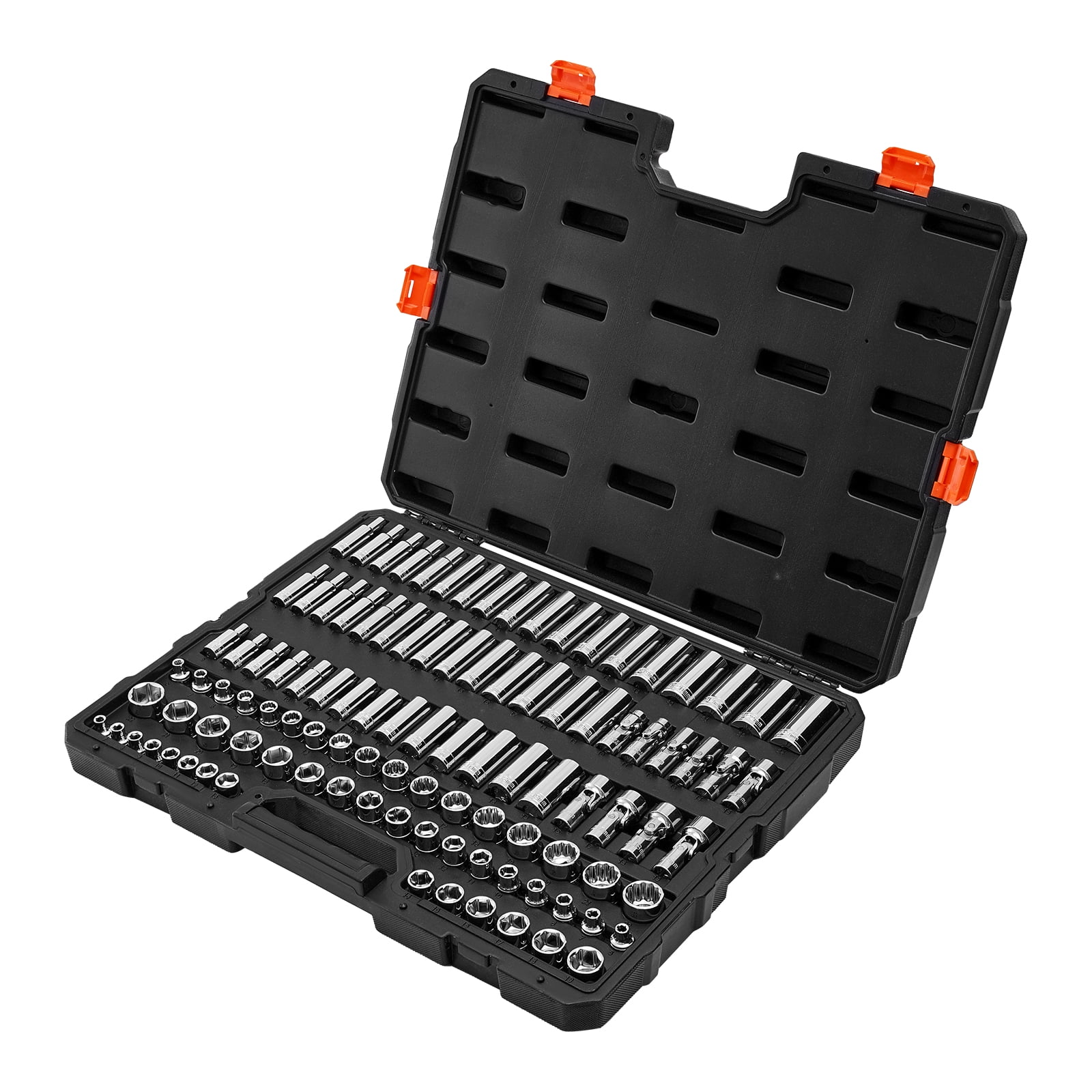KFFKFF 104-Piece Socket Set, 3/8-Inch Drive, Metric Sizes 6-24 mm, Includes Deep and Standard Sockets, Durable CR-V Alloy Steel with Chrome Finish, Mechanic Tool Kit for Automotive Maintenance